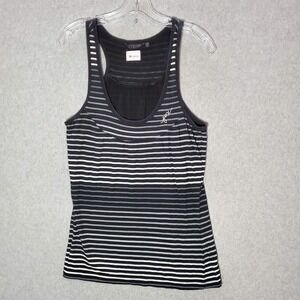 Fox Women Top Medium Black Striped Racerback Sleeveless Tank Logo